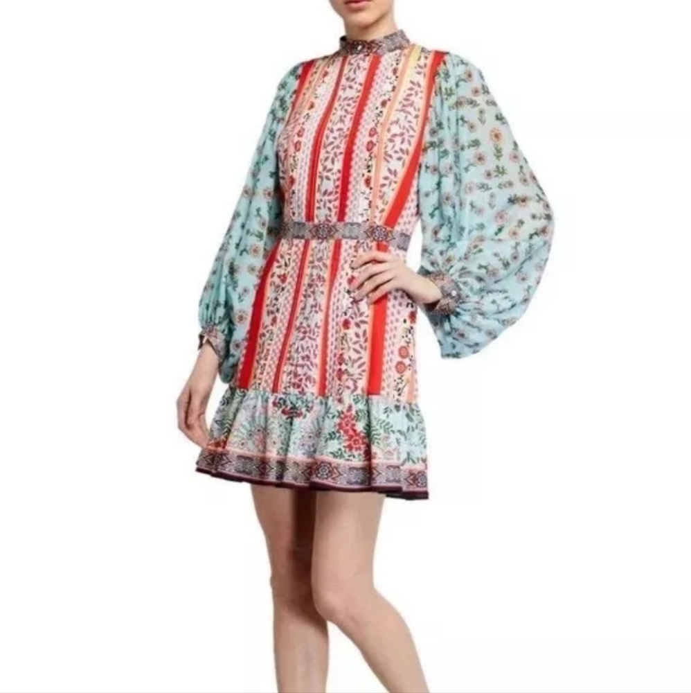 Alice + Olivia Raya Mandarin Collar Dress in Paloma